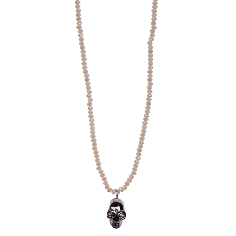 Glass bead skull - S110900white/beige