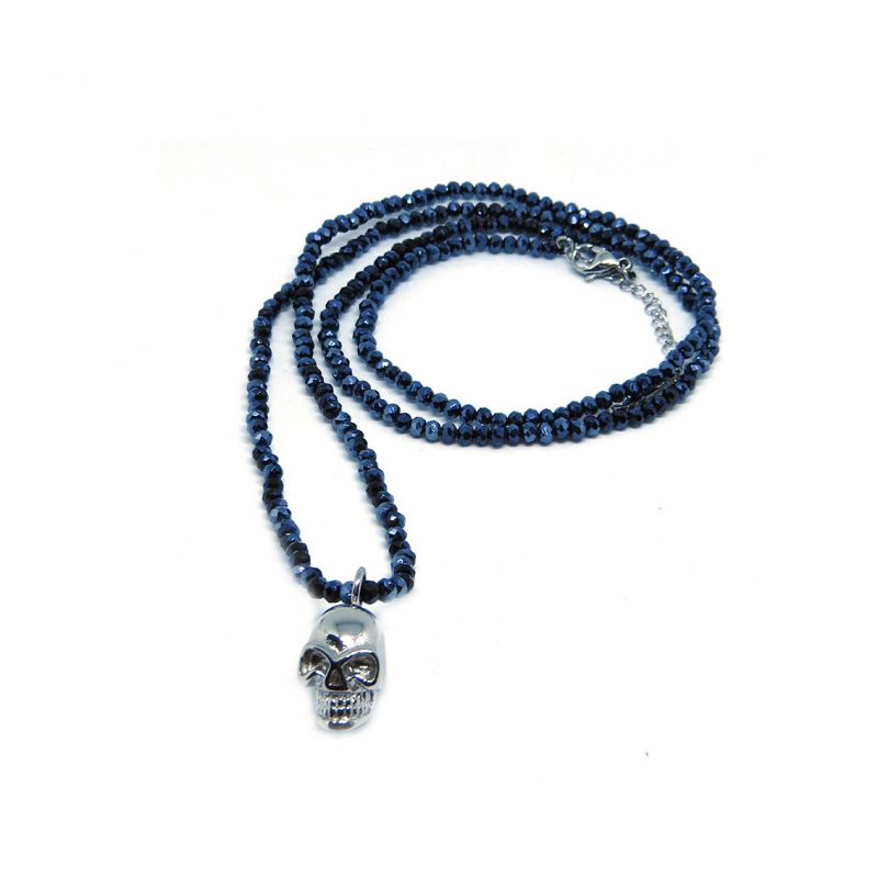 Glass bead skull - S110900white/blue